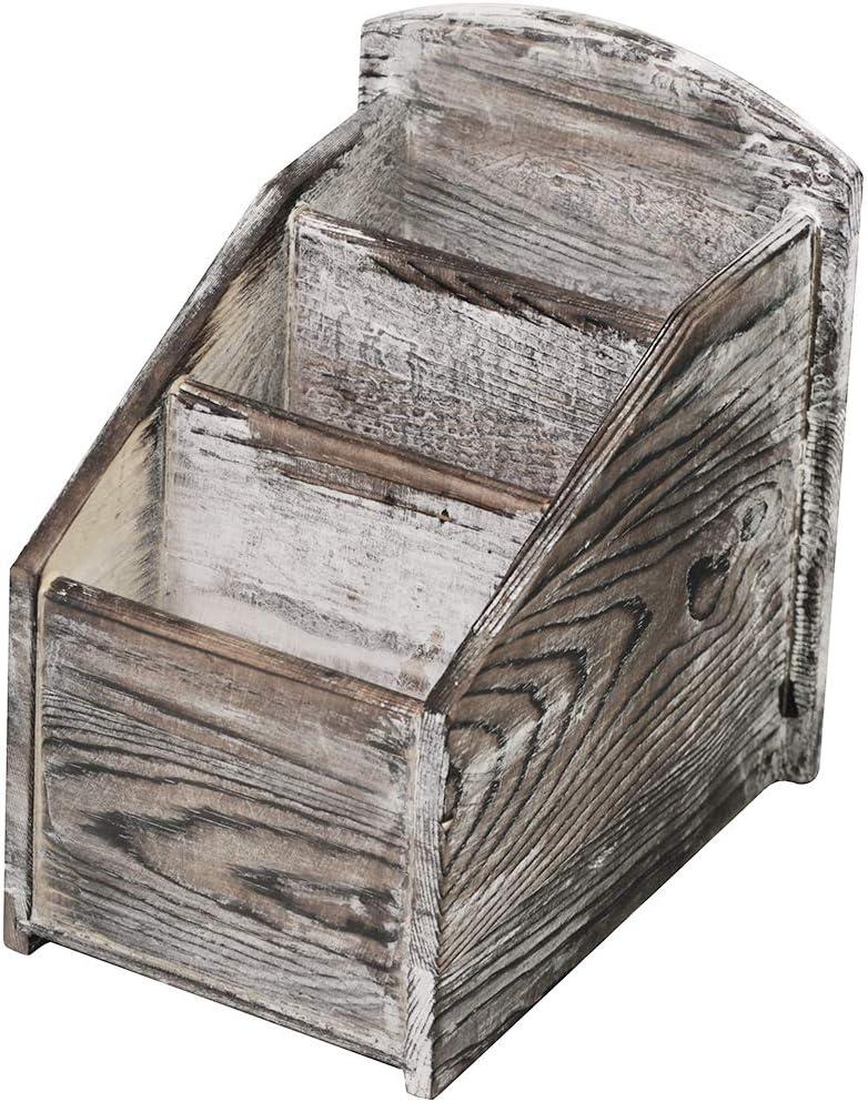 Winlyn 3 Slot Rustic Torched Wood Remote Control Caddy Media Organizer Desktop Organizer Remote Control Holder Pen Pencil Sundries Holder Storage Rack Supply Storage Rack for Office Living Room