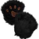 Bear Paws Gloves Furry Wolf Gloves Winter Faux Fur Fingerless Gloves Halloween Animal Cosplay Costume Adults Teens (One Size, Black)