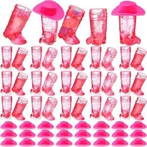 Sieral 32 Pcs Mini Cowboy Boot Glasses Plastic Cowgirl Party Supplies Western Plastic Mugs for Cowboy Cowgirl Decorations Bachelorette Party Supplies Pink Boot Cups (Rose Red)