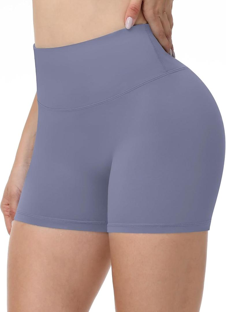 Runhit No Front Seam Biker Shorts for Women - 3''/5''/8'' High Waisted Workout Gym Yoga Spandex Shorts Tummy Control (Medium, Purple)