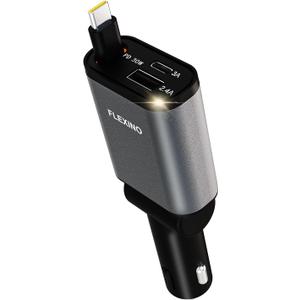 Flexino Ultra-Slim Retractable Car Charger for iPhone 17, Fast Charging Car Chargers, USB C Car Charger, Cigarette Lighter Adapter for iPhone 17/16/15/14/13/12 Series, Galaxy, Dark Gray, 1 Pack