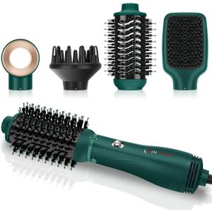 IG INGLAM Hair Dryer Brush, 4-in-1 Detachable Blow Dryer Brush, Ionic Diffuser Hair Dryer & Styler Volumizer with Oval Titanium Barrel, One-Step Hot Air Blowout Styler, Dark Green
