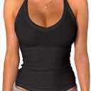 Danysu V Neck Racer Back Tank Top for Women Padded Ribbed Long Tank Fitted Basic Cami Tops Size XL