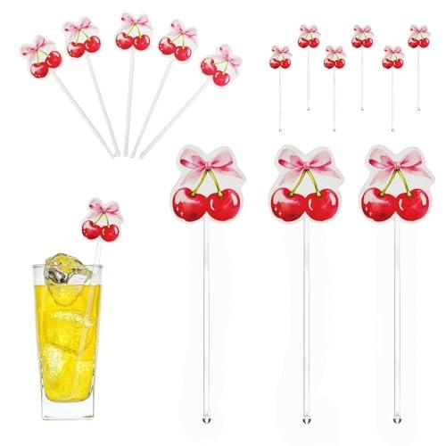 Cherry Birthday Party Cocktail Drink Stirrers, 20 pcs Cherry Drink Stirrers for Bachelorette Party Decoration, Boots and Bows Themed Swizzle Drink Sticks for Disco Cowboy Party Supplies (Cherry)