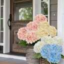 Hollyone 6 Pcs Beige Hydrangea Artificial Flowers Heads with Stems Silk Faux Hydrangea Champagne Fake Flowers for Home Indoor Outdoor DIY Floral Wedding Flower Bouquets Kitchen Table Centerpiece Decor