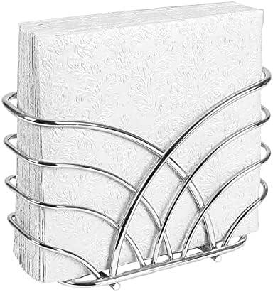 Silver Napkin Holder for Table - Decorative Napkin Holders for Paper Napkins, Kitchen Napkin Holder with Upright Storage, Fancy and Modern Stainless Steel Design, Servilleteros Para Mesas