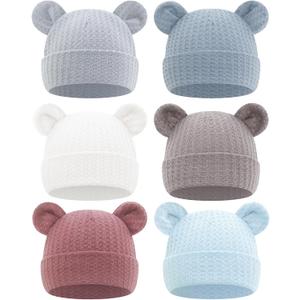 6 Pieces Newborn Baby Hat Bear Ears Infant Caps Baby Boy Girl Toddler Hats Infant Beanie Caps for 0-3 Months