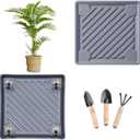 Square Plant Caddy with Hidden Wheels 12 Inch Heavy Duty Rolling Plant Stands Indoor Outdoor Plant Saucer Tray Dolly with $9.9 Garden Tools (Gray)