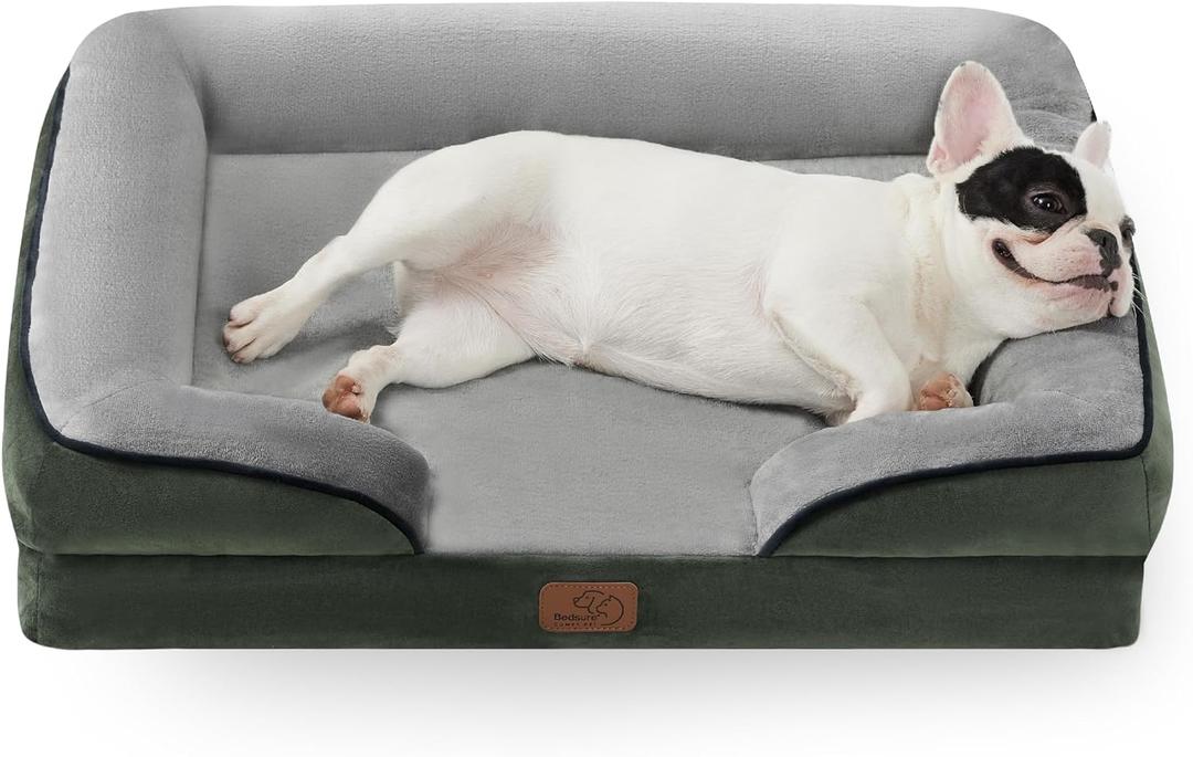 Bedsure Orthopedic Dog Bed for Medium Dogs - Waterproof Dog Sofa Beds Medium, Supportive Foam Pet Couch Bed with Removable Washable Cover, Waterproof Lining and Nonskid Bottom, Dark Green (28"L x 23"W x 6.5"Th, Boreal Canopy Green)