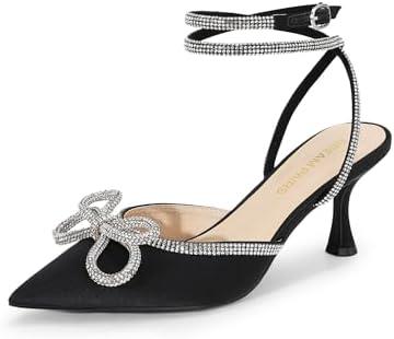 DREAM PAIRS Kitten Heels Rhinestone Bow Ankle Strap Stiletto Pointed Closed Toe Heels for Women Pumps Wedding Bridal Party Dress Shoes. 8.5