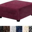HFCNMY Ottoman Cover Square,Stretch Velvet Ottoman Cover Thick Ottoman Slipcover Square Washable Storage Foot Stool Cover with Elastic Bottom for Living Room Red Medium