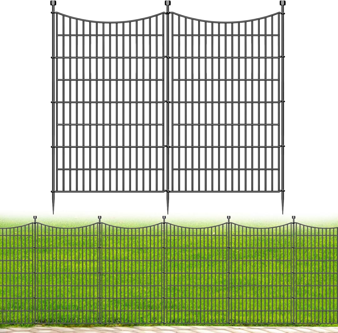 10 Panels No Dig Dog Fence Outdoor for Yard, 48 in(H) X 23.6 ft(L) Decorative Tall Garden Fence Animal Barrier, Rustproof Metal Wire Garden Edging and Borders, Temporary Fencing Stakes