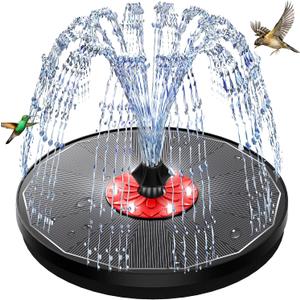 Solar Bird Bath Fountain,Upgrade 3.5W Glass Panel Solar Fountain with 2200mAh Backup Battery, White LED Lights, 8 Spray Modes, 4 Fixed Rods for Garden, Pond, Pool,Patio Outdoor Water Feature