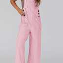 PRETTYGARDEN Overall Jumpsuit For Women 2025 Summer Casual Wide Leg Sleeveless Button Striped Jumpsuits Trendy Outfits (XX-Large)