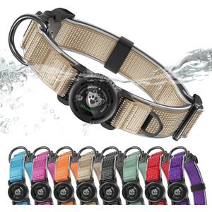 WhoseID AirTag Dog Collar, Waterproof Reflective Dog Collar with AirTag Holder and Magnetic Buckle, Heavy Duty Pet Collar for Small Medium Large Dogs, Gold