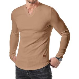 JMIERR Mens Long Sleeve Muscle T Shirts Casual V-Neck Longline Ribbed Tee Shirts, 3XL