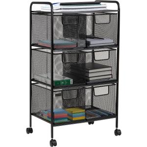 Mind Reader Multipurpose Rolling Cart with Drawers, Office Storage Organizer, Utility Cart, Metal Mesh, Black
