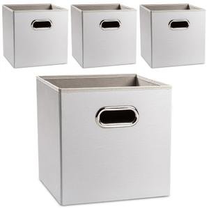 PRANDOM Leather Foldable Cube Storage Bins 11x11 inch [4-Pack] Fabric Storage Baskets Cubes Drawer with Cotton Handles Organizer for Shelves Nursery Closet Bedroom Clothes White