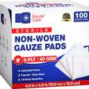 Gauze Care Non-Woven Sterile Gauze Pads 4x4, Pack of 100, 8-Ply, Soft, Lint-Free, Individually Wrapped, Sterile, Absorbent, Breathable, Perfect for Wound Care