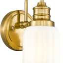 HWH Modern Bathroom Wall Sconces, 1-Light Vanity Light Wall Lamp with Frosted White Bell-Shaped Glass, Brushed Gold Finish, 5HZG106B BG