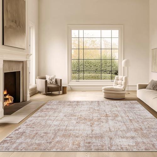 Area Rug 8x10 Washable Living Room Rugs: Large Abstract Soft Non Slip Area Rugs, Indoor Floor Non-Shedding Carpet for Bedroom Dining Room Kitchen Office Home/Dorm Decor, Dark Beige