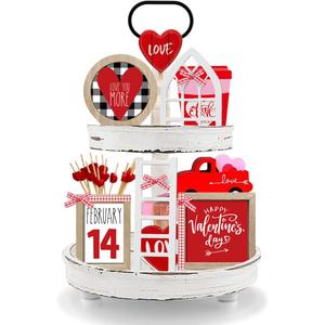 CRCZK 10 Themes Interchangeable Seasonal Decor Set - Farmhouse Valentines Day Tiered Tray Decorations, Perfect for Holiday Decor, Lavender Decor Valentines Day Decorations for Home