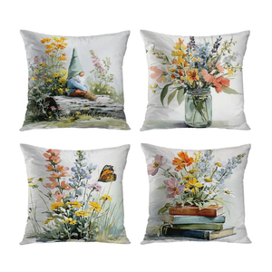 Spring Throw Pillow Covers Set of 4, Blue Yellow Floral Wildflowers Home Decorative Throw Pillow Cases Cushion Covers Pillowcases for Sofa Couch Bed Chair, 18x18 Inch