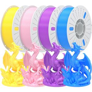 PINBALL PETG 3D Printer Filament 1.75mm High Precision Durable Strong Filament Mith Better Flow Dimensional Accuracy +/- 0.02mm Suitable for Most FDM 3D Printers 4 Kilograms Yellow, Blue,Pink, Purple