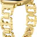 Wearlizer Compatible with Apple Watch Band 42/46/38/40/41/44/45/49mm Women, Dressy Pretty Stainless Steel Metal Strap Fancy Designer Link Bracelet for iWatch Series 11 10 9 8 7 6 5 4 3 SE/Ultra 3 2 1 (Gold)