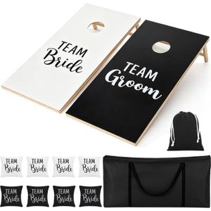 Soulchen Wedding Cornhole Boards Set with 8 Bean Bags,Balck White
4x2 ft Regulation Solid Wood, Team Bride Vs Groom Design, Portable Case, Yard Party Toss for Adults, Indoor Outdoor