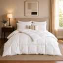 Goose Feather Comforter Twin Size, 100% Cotton Duvet Insert All Season, Bed Comforter Quilted Hotel Luxury Fluffy with 8 Corner Tabs & Baffle Box Design, 68 x 90 Inch, Machine Washable, White
