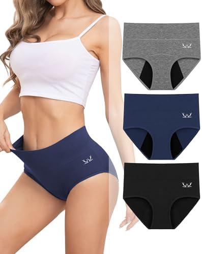 Rdiner Heavy Flow High Absorbency Period Underwear Women, Leakproof Panties Postpartum Menstrual Hipster Briefs Teens 3 Pack Medium