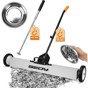 36-Inch Rolling Magnetic Sweeper | 40-Inch Telescoping Magnetic Pickup Tool | Magnetic Trays | 55-Pound Capacity Pick-up Sweeper for Nails, Screws & Metal Debris Workshop Garage Yard (3 Pack)