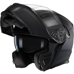 TRIANGLE Modular Motorcycle Helmets for Men Flip Up Full Face Helmet Dual Visor with Internal Sunshield DOT Approved (Large, Matte Black)