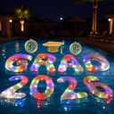 Sumind 11 Pcs 2026 Graduation Pool Decorations LED Light up Inflatable Float 30 x 20 in Extra Large Grad 2026 Letters Day and Night Display Glow Party Decor with Sequin Beach Balls Grad Hat