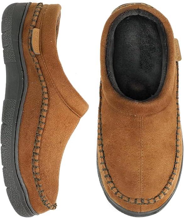 Zigzagger Men's Slip On Moccasin Slippers, Indoor/Outdoor Warm Fuzzy Comfy House Shoes, Fluffy Wide Loafer Slippers, 10.5