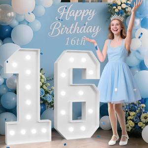 4FT 16 Marquee Numbers, 16 Light up Numbers for Party, Sweet 16 Birthday Decorations, Big 16 Sign with Light for Anniversary, Birthday Backdrop Decor