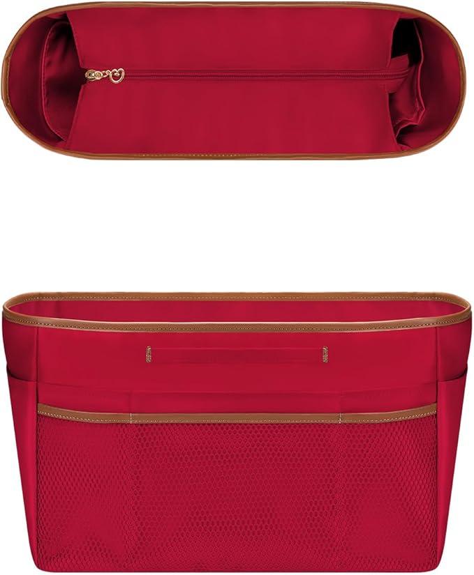 GIVLEFLY Medium Tote Handbag & Purse Organizer Insert with Zipper, Multiple Pockets and Handle, Lightweight Bag Organizer，Red