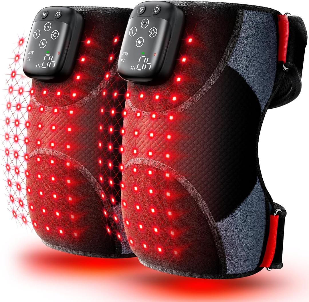 LTW Knee Massager with Heat and Red Light, Cordless Heated Knee Brace with 3 Heat/3 Vibration/5 Light Levels, 72 Red Lights, 5000mAh Massager for Knee Elbow Shoulder(2 Pack)