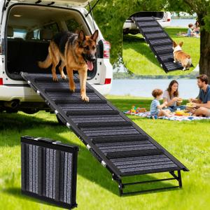TNELTUEB Adjustable Dog Ramp, Wooden Folding Portable Pet Ramp,Rated for 30 LBS, 32.6" Long and Adjustable from 10" to 19" with Non-Slip Traction Mat, Dog Step for Bed, Couch,Car (55"-Grey)