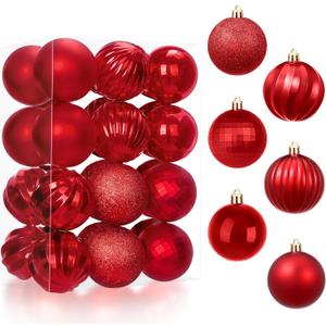 JOIEDOMI 24 Pcs Red Christmas Balls Ornaments Set, 2.36" Christmas Tree Ornaments Shatterproof, Xmas Balls Hanging Decorations for Tree Wreath Garland Holiday Wedding Indoor Party Decor