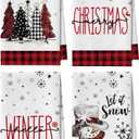 Artoid Mode Red Xmas Tree Snowman Merry Christmas Kitchen Towels, 18x26 Inch Quick Dry Microfiber Cloth Dish Towels for Kitchen Drying Set of 4