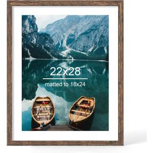 Hongkee 22x28 Frame, Rustic Brown Wood Style - Display Posters 18 x 24 with Mat or 22x28 without Mat, Wall Mounting Horizontal and Vertical, 1 Pack