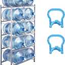 VEVOR 5 Gallon Water Jug Holder, 5 Tiers Double Row Heavy Duty Water Bottle Rack with 10 Slots, Detachable Water Jug Stand for Kitchen, Office, Living Room- Silver