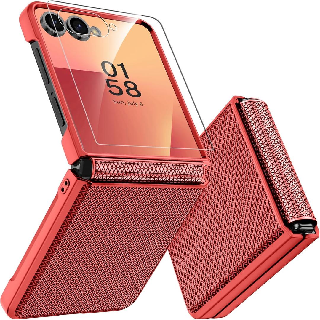 Miimall for Samsung Flip 7 Case with Wireless Charging & Military-Grade Protection, Hard Non-Slip Hinge Women Slim Protection Screen Protector Full Body Phone Case for Galaxy Flip 7 2025 Cover Red