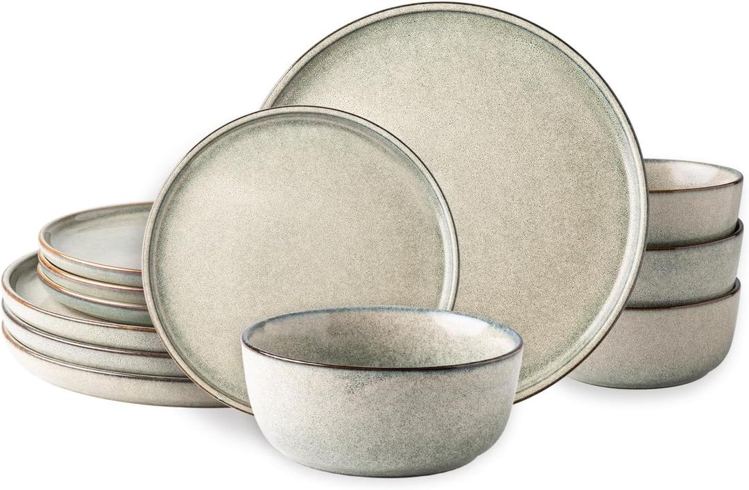 AmorArc Ceramic Dinnerware Sets for 4,Round Reactive Glaze Stoneware Plates and Bowls Set,Highly Scratch Resistant Dishware | Dishwasher & Microwave Safe Dishes Set,Service for 4 (12pc)