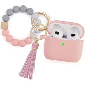 Case for Airpods 3 (2021), Filoto Silicone Airpod 3rd Generation Case Cover with Bracelet Keychain, Cute Protective Case for Apple Air Pod 3 Wireless Charging Case Women(Pink)