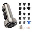 Hibbent Pull Down Kitchen Faucet Head Replacement, 3 Function Sink Faucet Sprayer Head Nozzle with 15 Adapters, Compatible with Moen, American Standard, Delta, Kohler Faucets, Brushed Nickel
