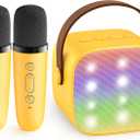 YLL Mini Karaoke Machine for Kids Adults, Portable Bluetooth Speaker with 2 Wireless Microphones, Birthday Gifts Toys for Girls Boys Ages 3, 4, 5, 6, 7, 8, 9,10,11,12+ Years Old Toddler (Yellow)