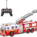 Liberty Imports RC Fire Truck  Big Remote Control Toy Fire Truck  14" Rescue Fire Engine with Flashing Lights and Siren Sounds, Extendable Rescue Ladder for Kids